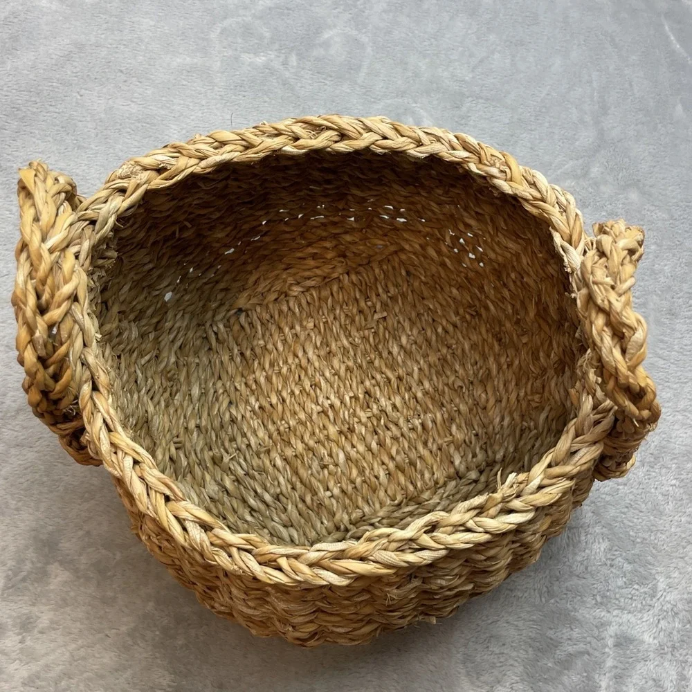 Woven Round Seagrass Belly Basket Wicker Home Storage Handled Beehive Bowl Boho